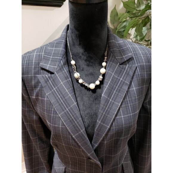 Express Design Studio Women Gray Plaid Single Breasted Two Button Blazer Size 10 - Picture 2 of 13